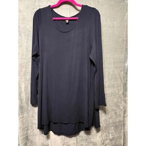 Intro. Stretch Navy Tunic Top 2X Plus Size Soft Jersey Knit Flowy Basic Layering